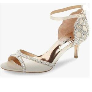 XYD Ivory Chic Peep Toe D'Orsay Low Heel Rhinestone Studs Ankle Strap Sandals